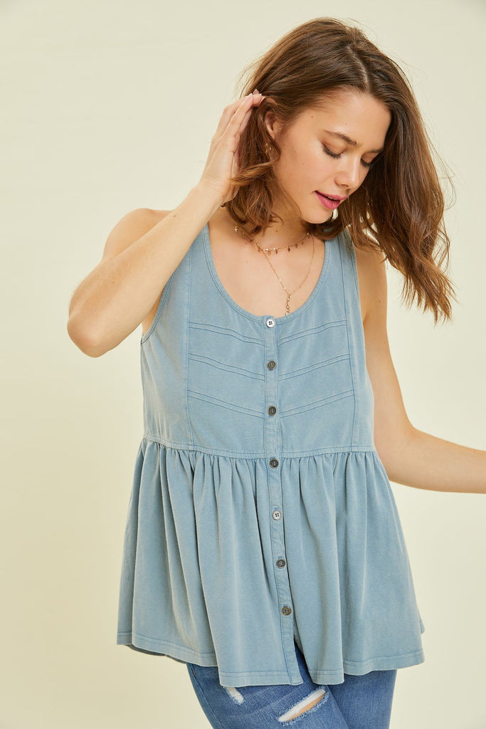 Emily Washed Button Down Knit Tank Top - Be You Boutique