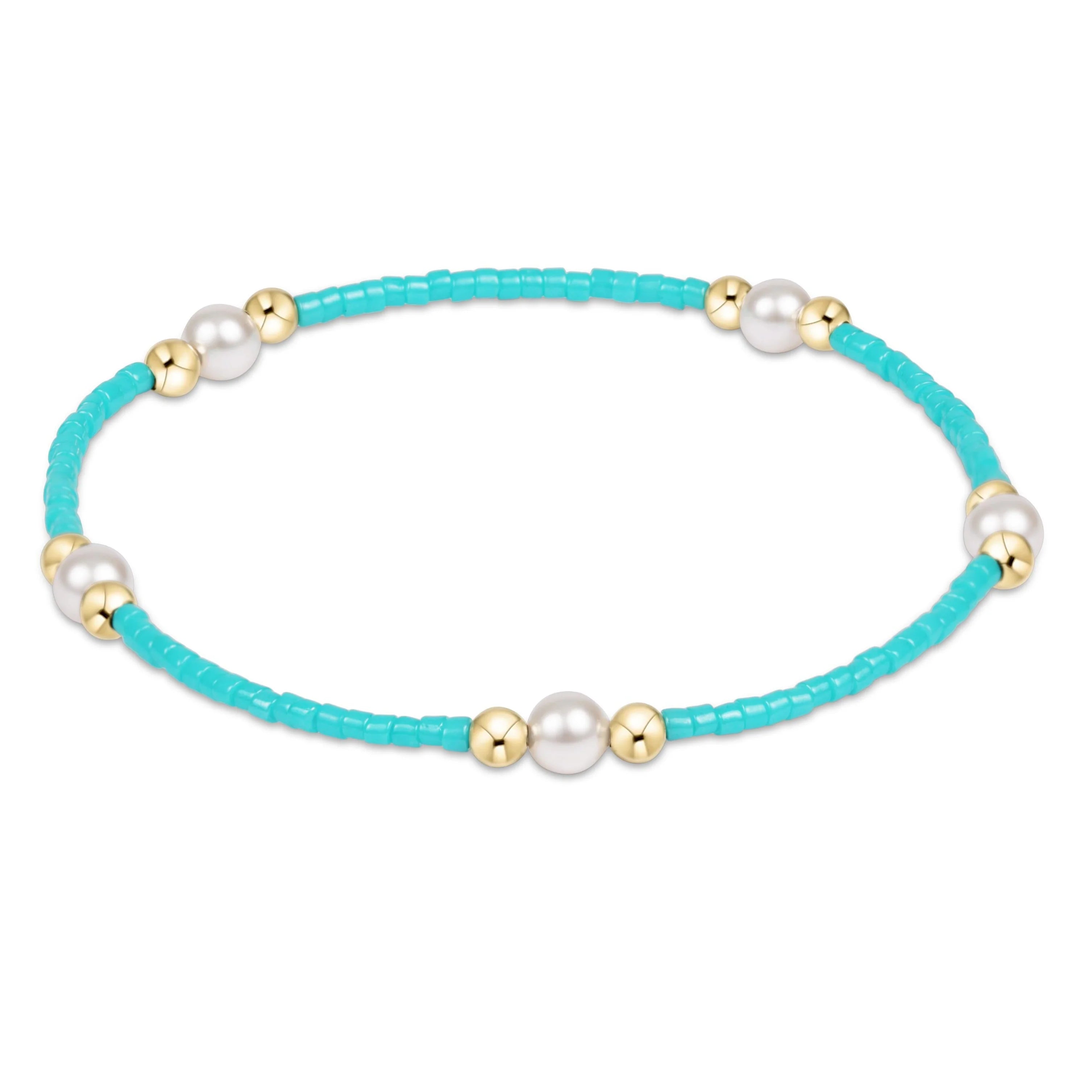 Enewton turquoise pearl bracelet featuring hope and purpose charms, elegant jewelry piece with turquoise and pearl beads.