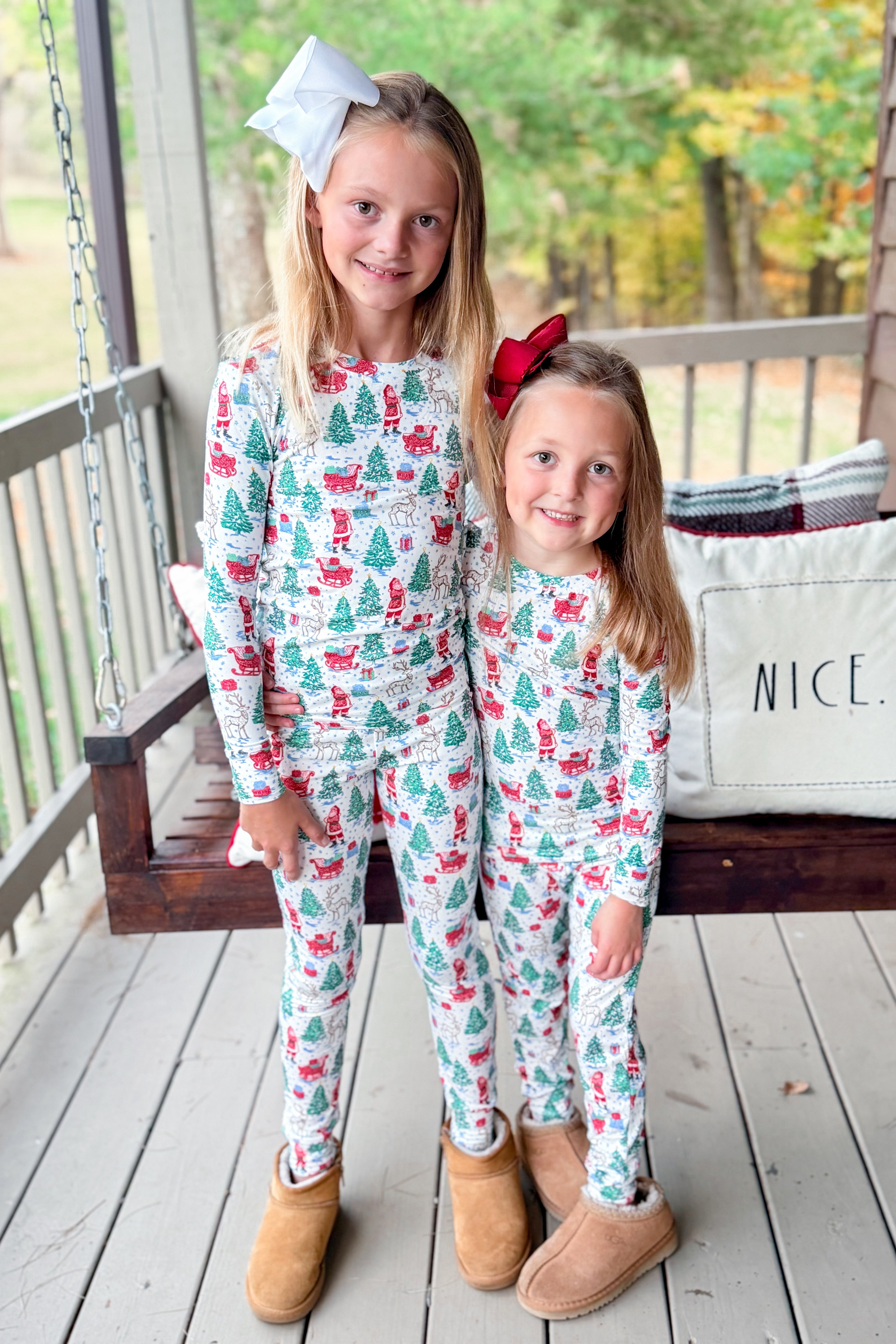 Mary Square Annie Tidings and Toile children pajama set with festive toile print and matching pants