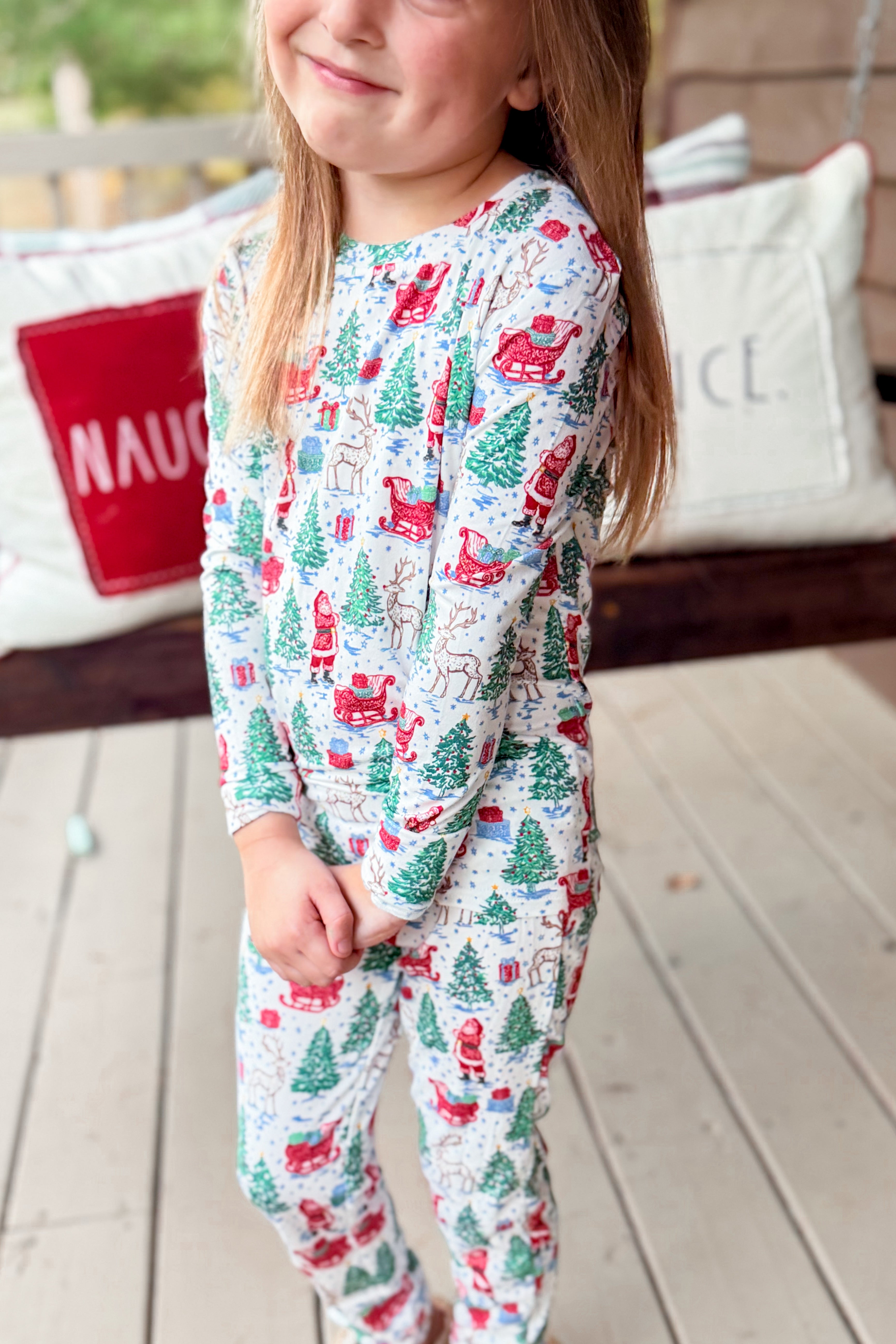 Mary Square Annie Tidings and Toile children’s pajama set with long-sleeve top and pants