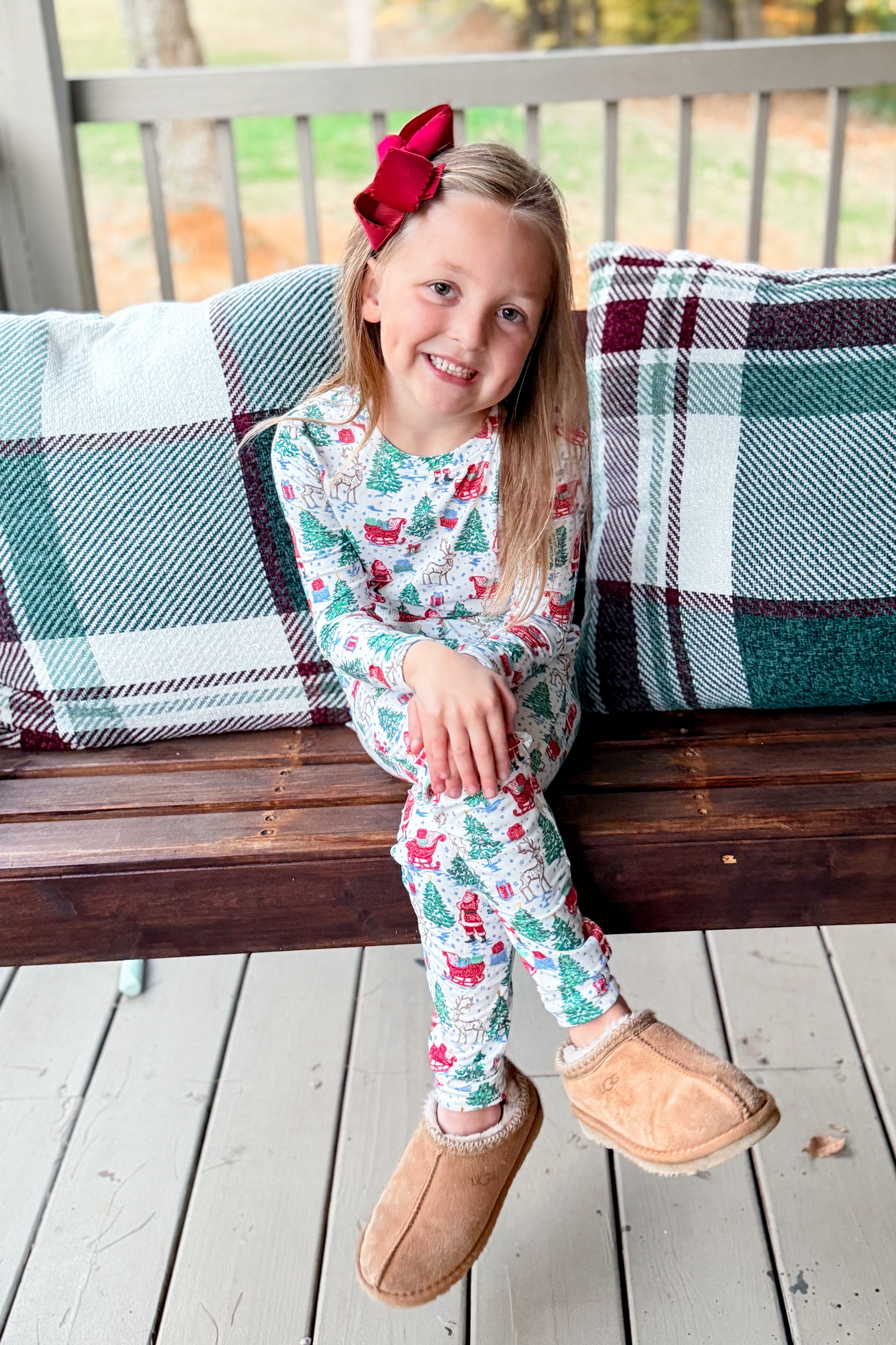 Mary Square Annie Tidings and Toile children’s pajama set with printed top and matching pants
