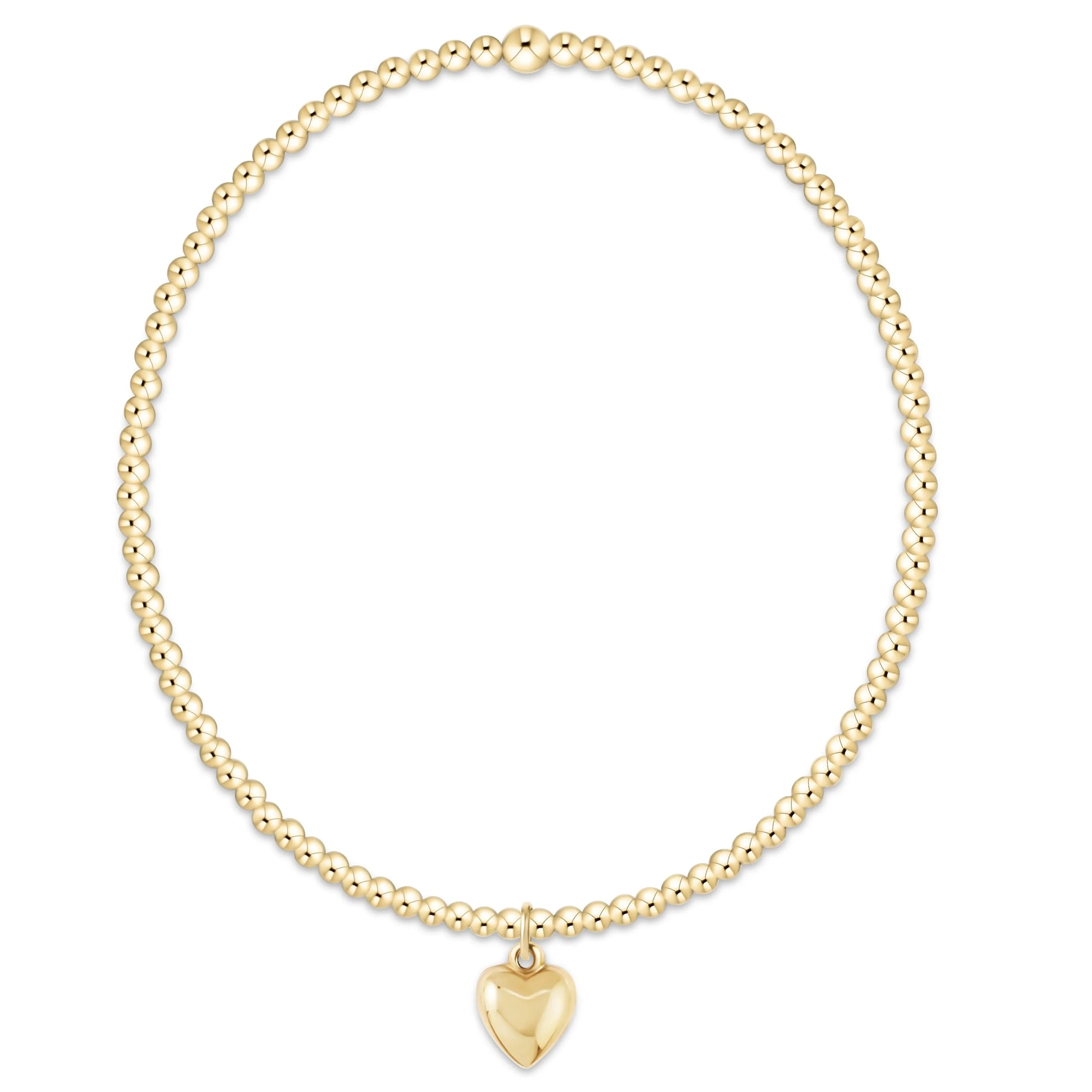 Enewton Love Plush Gold Charm Bracelet with 2mm chain and love pendant, featuring elegant jewelry design.