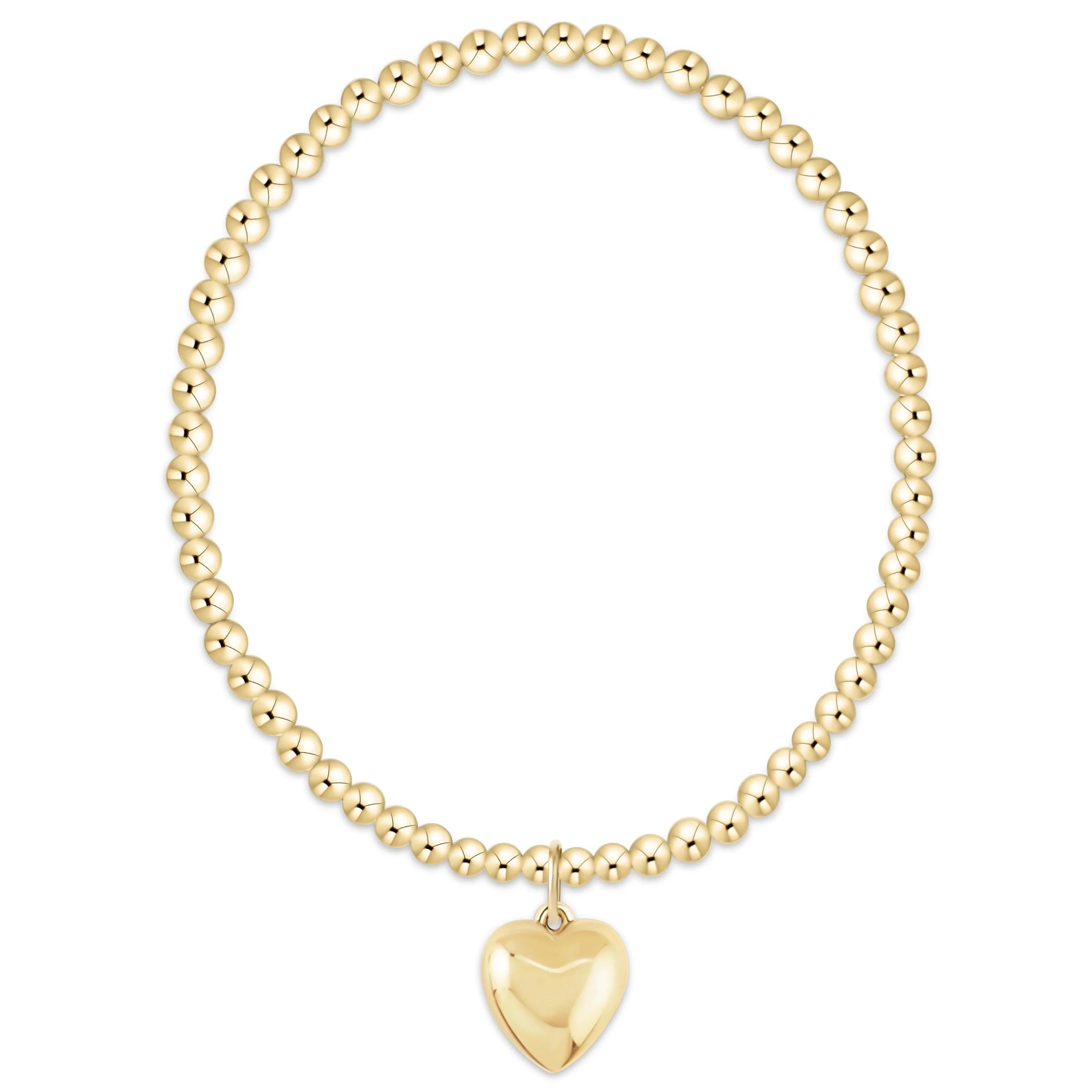Enewton 3mm love plush gold charm bracelet featuring gold chain and love pendant, stylish jewelry accessory.