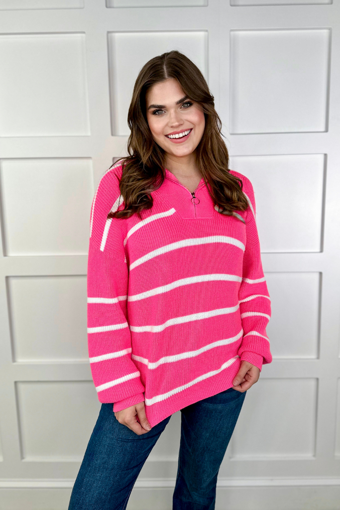 Jameson Long Sleeve Stripe Quarter Zip Pullover - Be You Boutique