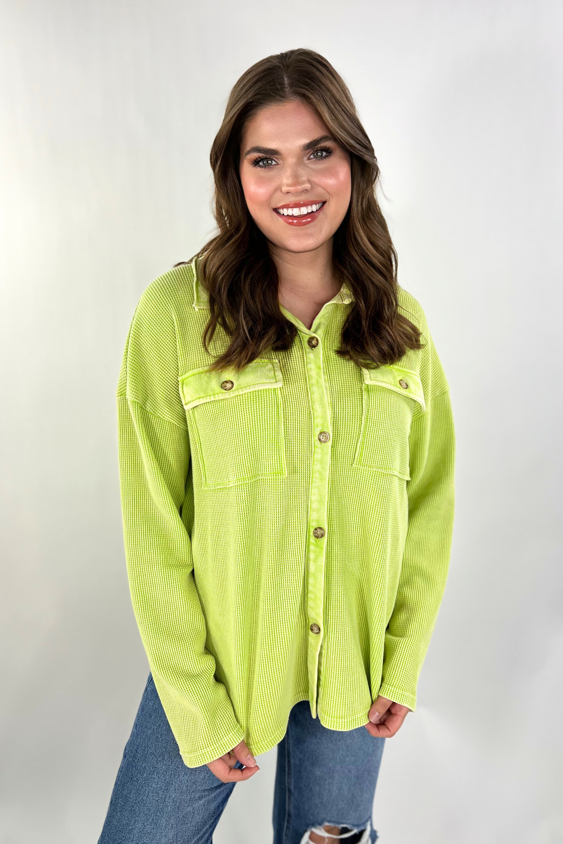 Shelby Buttup Up Long Sleeve Waffle Top - Be You Boutique