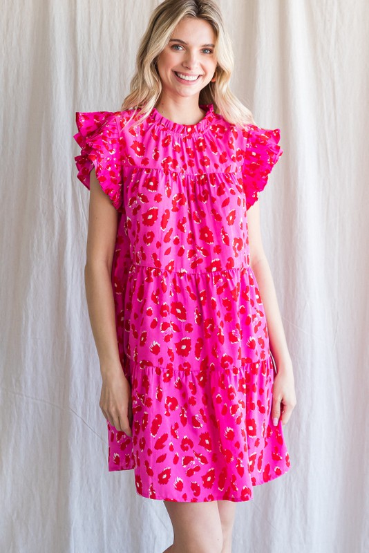 Sarah Animal Print Cap Sleeve Tiered Dress - Be You Boutique