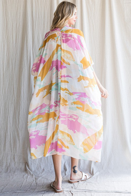 Camden Multi Color Button Up Printed Chiffon Kimono Cardigan - Be You Boutique