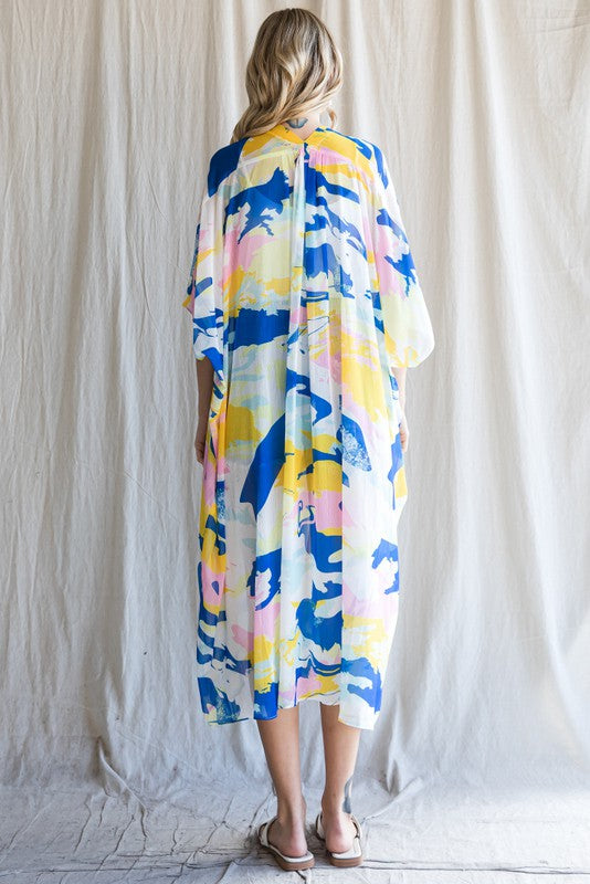 Camden Multi Color Button Up Printed Chiffon Kimono Cardigan - Be You Boutique