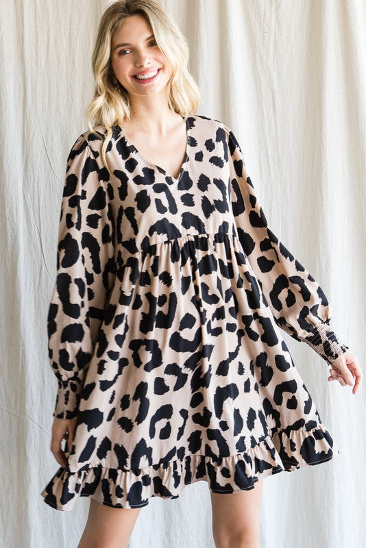 Tate Long Sleeve Animal Print Baby Doll Dress - Be You Boutique
