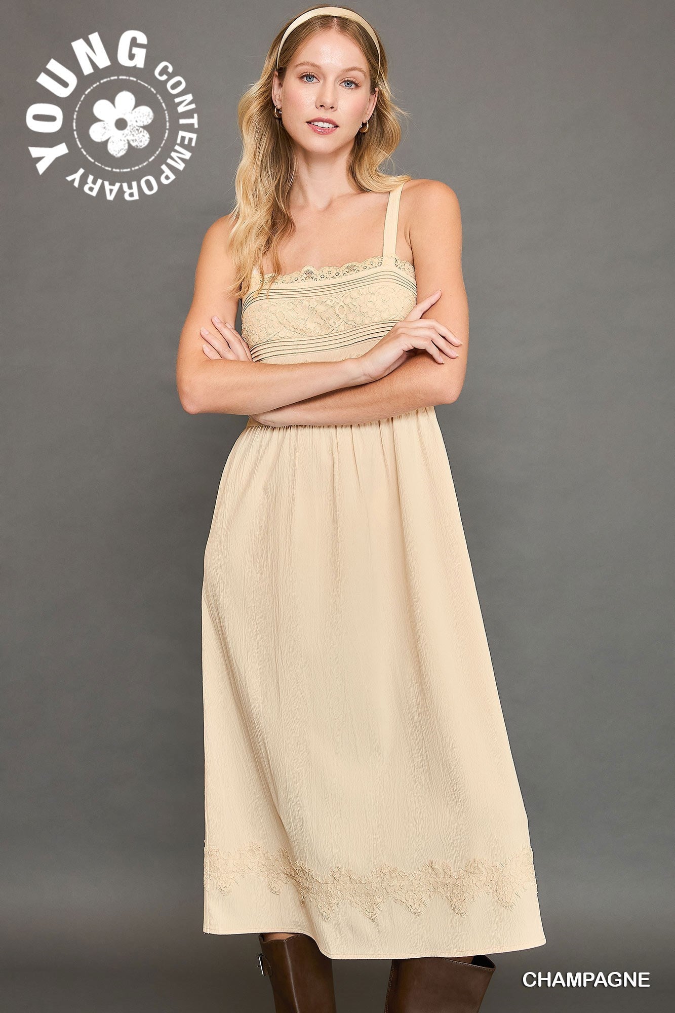 Sarah Lace Applique Midi Dress - Be You Boutique