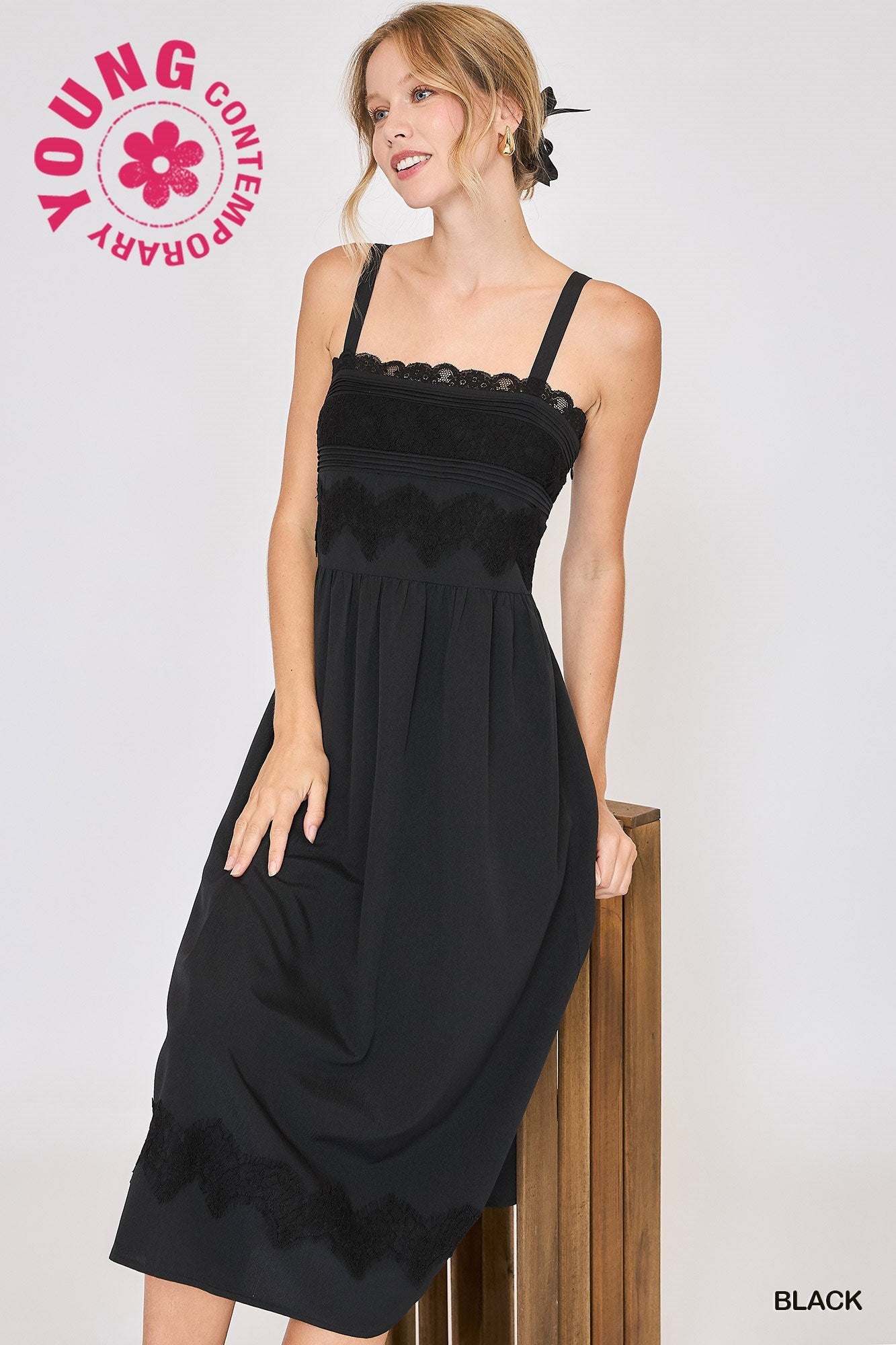 Sarah Lace Applique Midi Dress - Be You Boutique