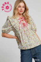 Gwen Floral Ribbon Tie Front Top - Be You Boutique