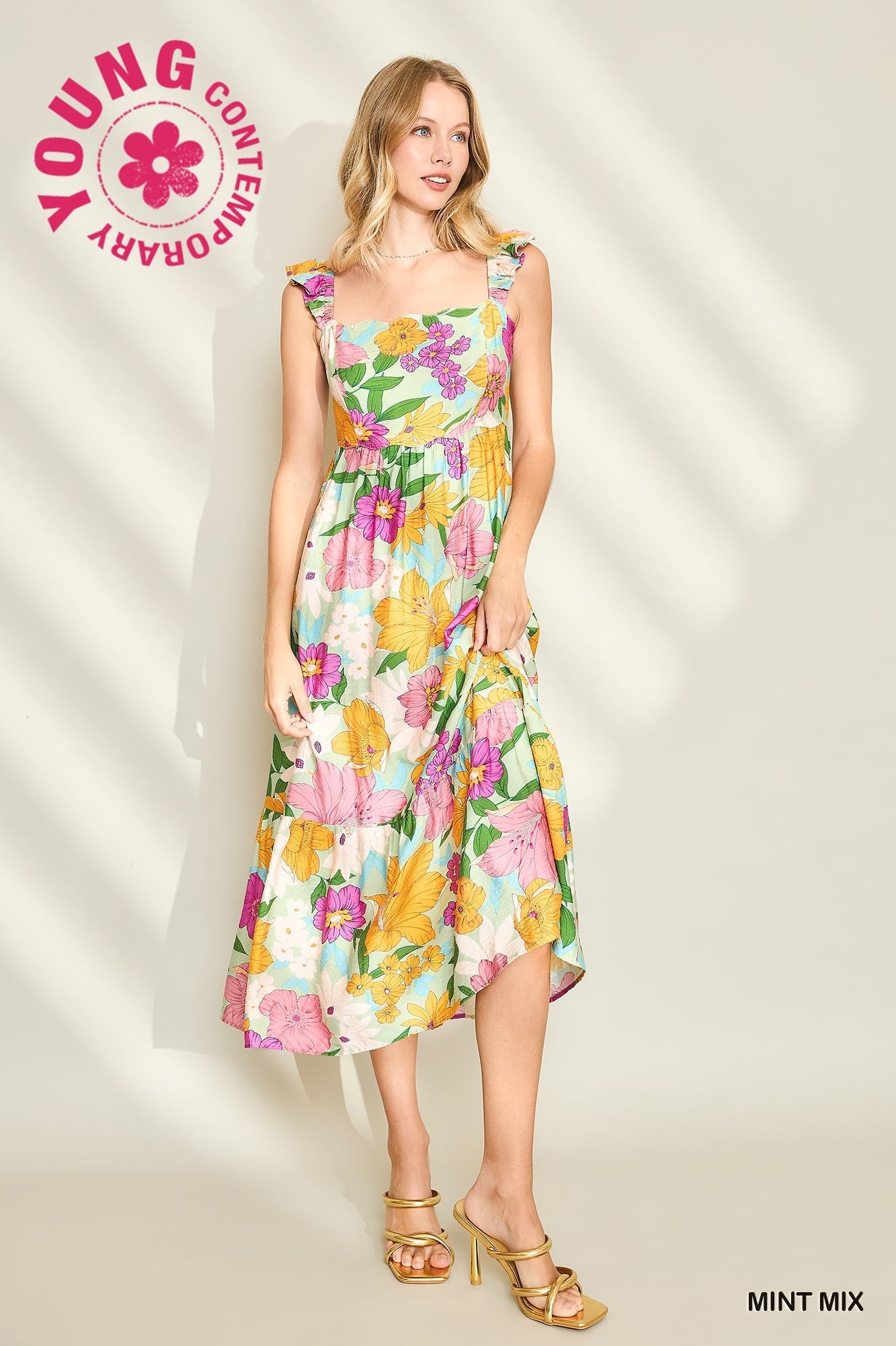 Bianca Floral Print Scalloped Sleeve Midi Dress - Be You Boutique