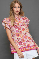 Shanon Floral Printed Ruffle Neck Top - Be You Boutique