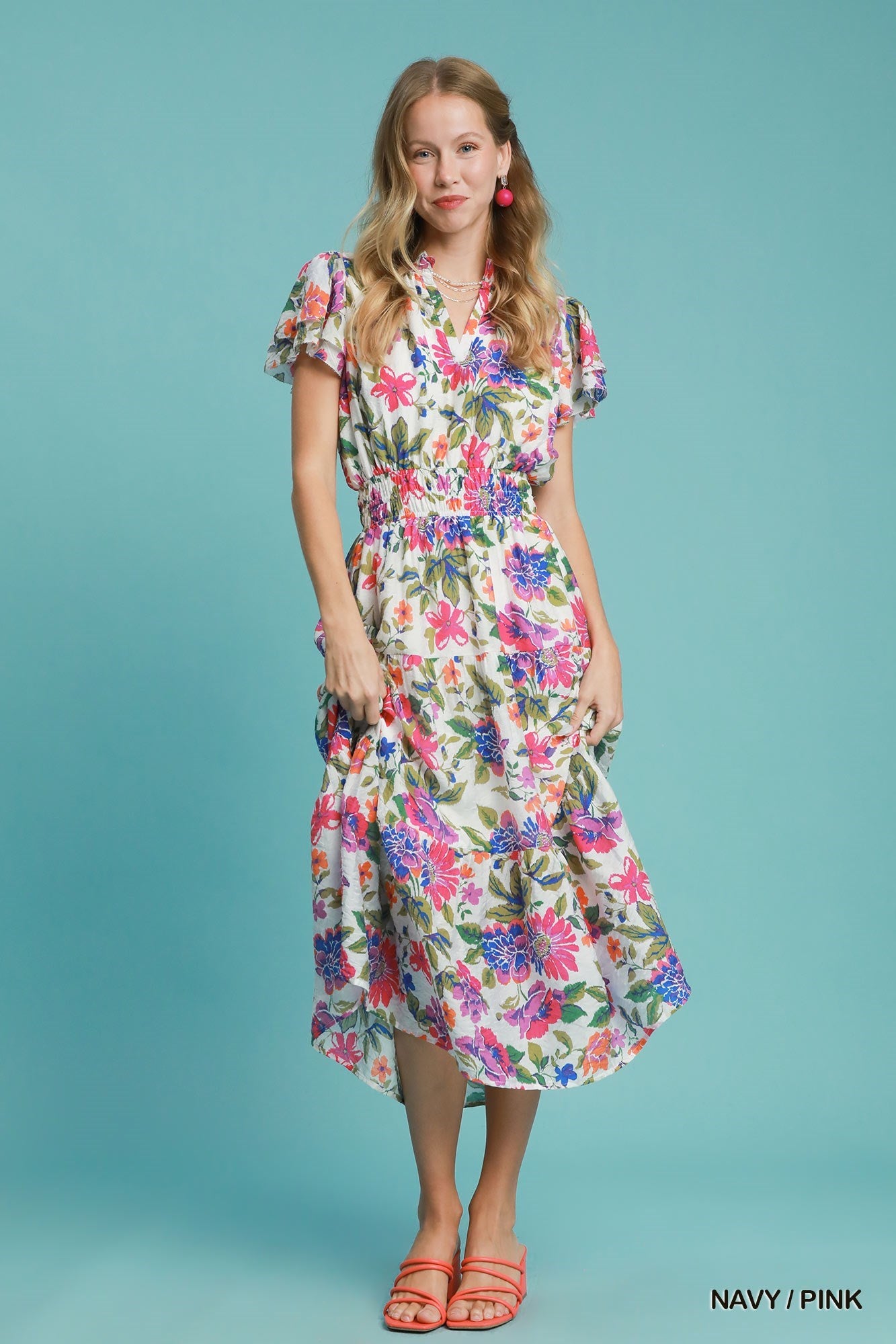 Leilah Floral Ruffle Neck Dress - Be You Boutique