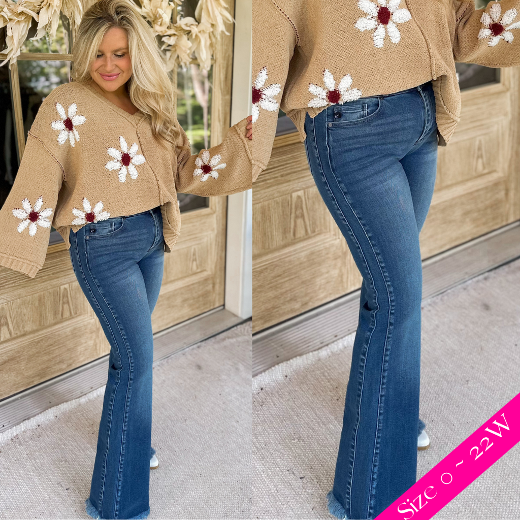 Kancan Kara High Rise Side Panel Detail Bootcut Denim Jeans - Be You Boutique