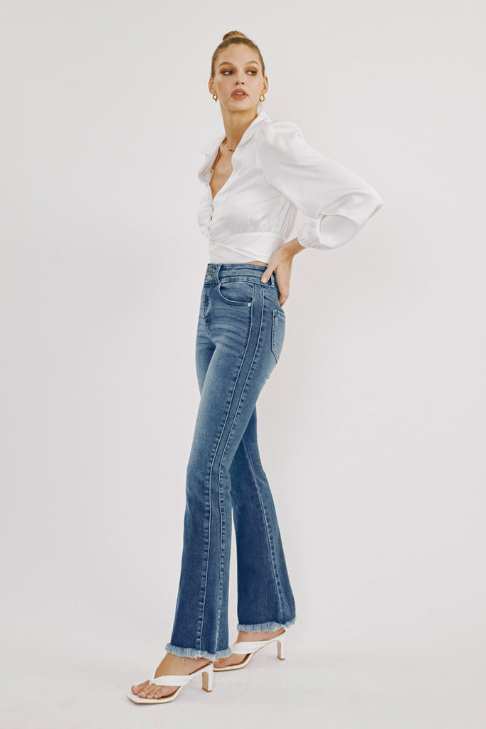 Kancan Kara High Rise Side Panel Detail Bootcut Denim Jeans - Be You Boutique