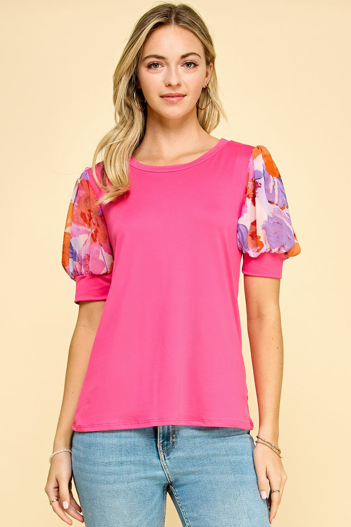 Venice Floral Printed Sleeve Detailed Top - Be You Boutique
