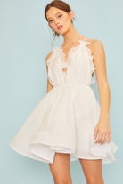 Snow Open Back Self Tie Halter Dress with Ruffles - Be You Boutique