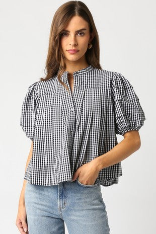 Sabrina Gingham Puff Sleeve Top - Be You Boutique