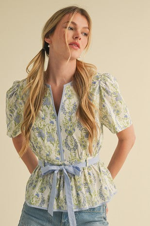 Luna Floral Peplum Puff Sleeve Top - Be You Boutique