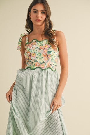 Carla Wavy Trim Pinstriped Dress - Be You Boutique