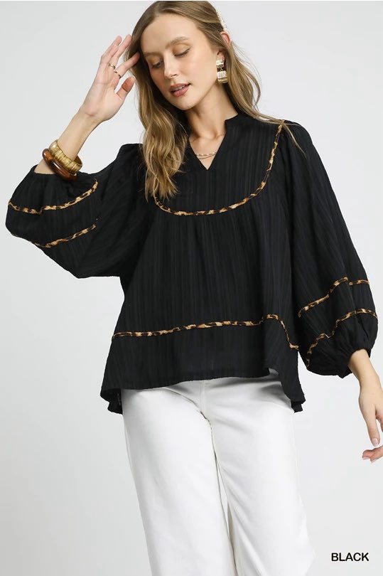 Stacie Leopard Trim Blouse Top **waiting on plus** - Be You Boutique
