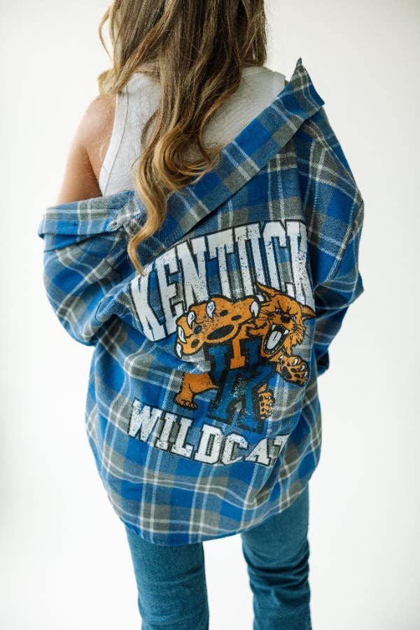 Kentucky Varsity Oversized Plaid Flannel - Be You Boutique