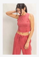HYFVE Cindy dark red mineral washed pant set with 156 pants, featuring a relaxed fit and textured fabric.