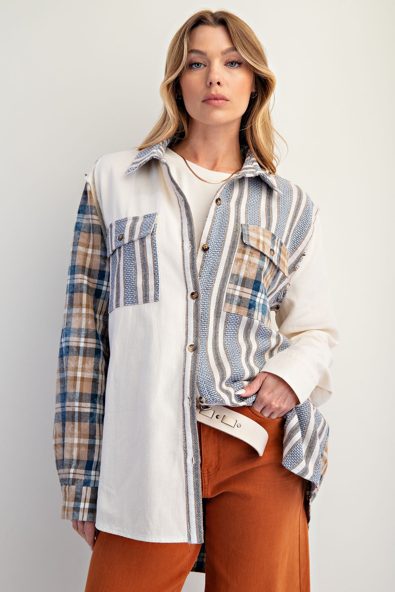 Mia Plaid Long Sleeve Terry Knit Shacket - Be You Boutique