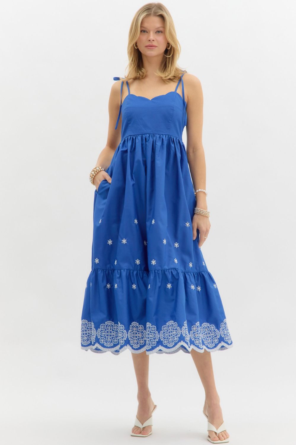 Alaina Embroidered Hem Midi Dress - Be You Boutique