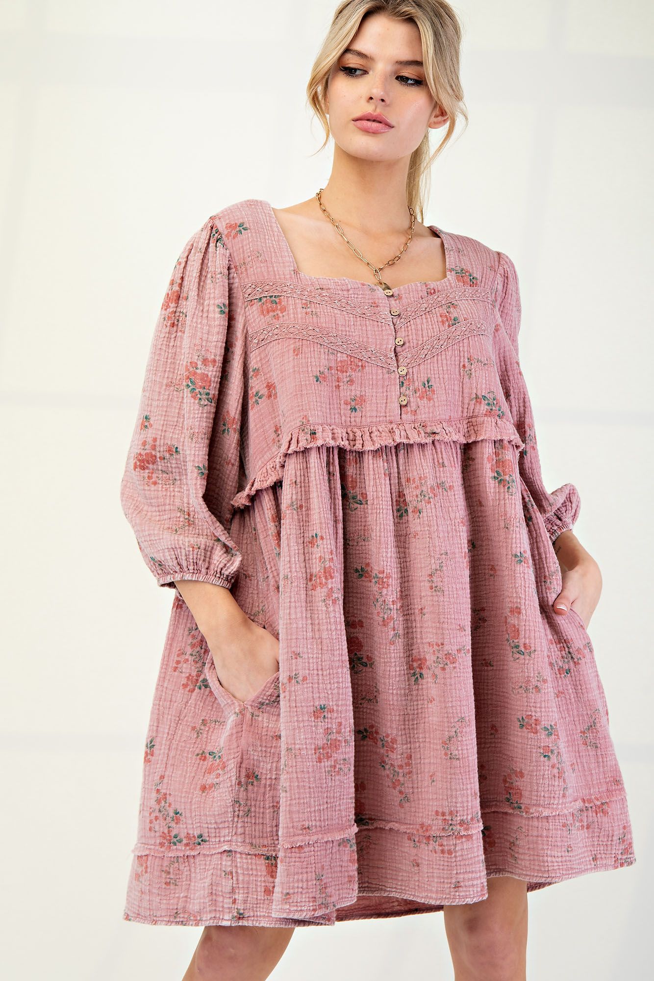 Karen Floral Mineral Washed Babydoll Dress - Be You Boutique