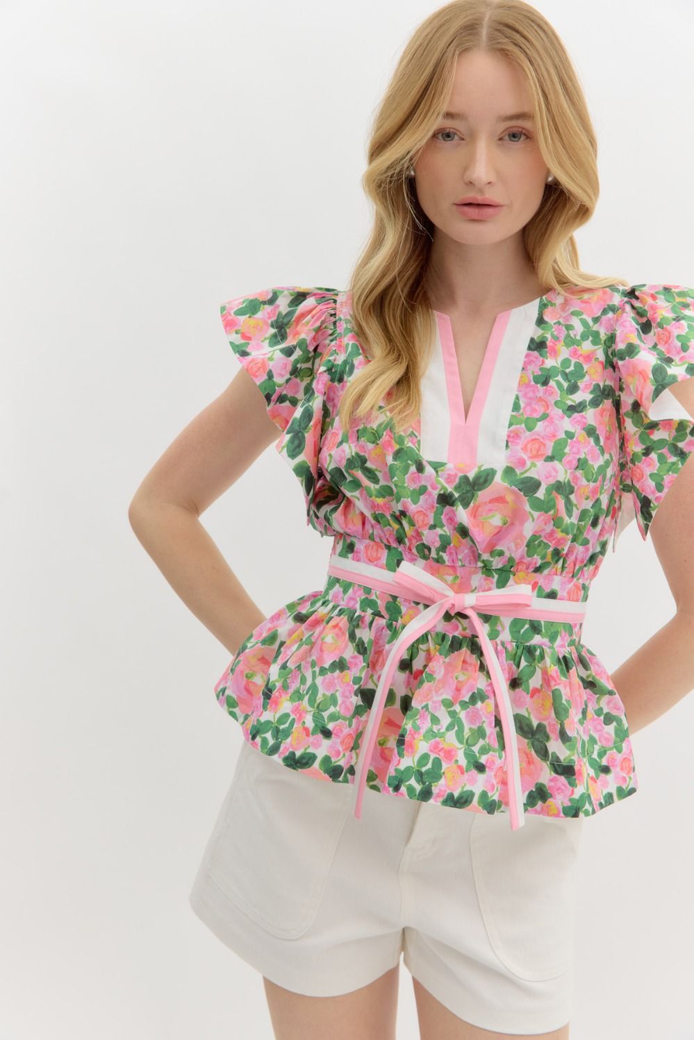 Ella Floral Tie Waist Peplum Top - Be You Boutique