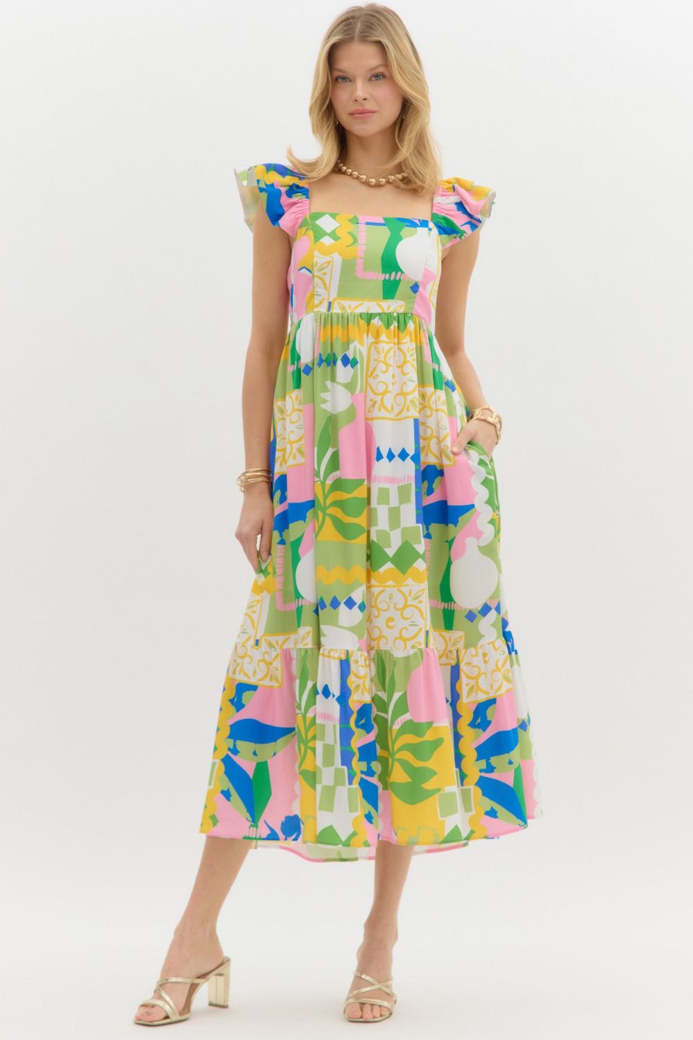 Lauren Abstract Printed Flutter Sleeve Dress - Be You Boutique