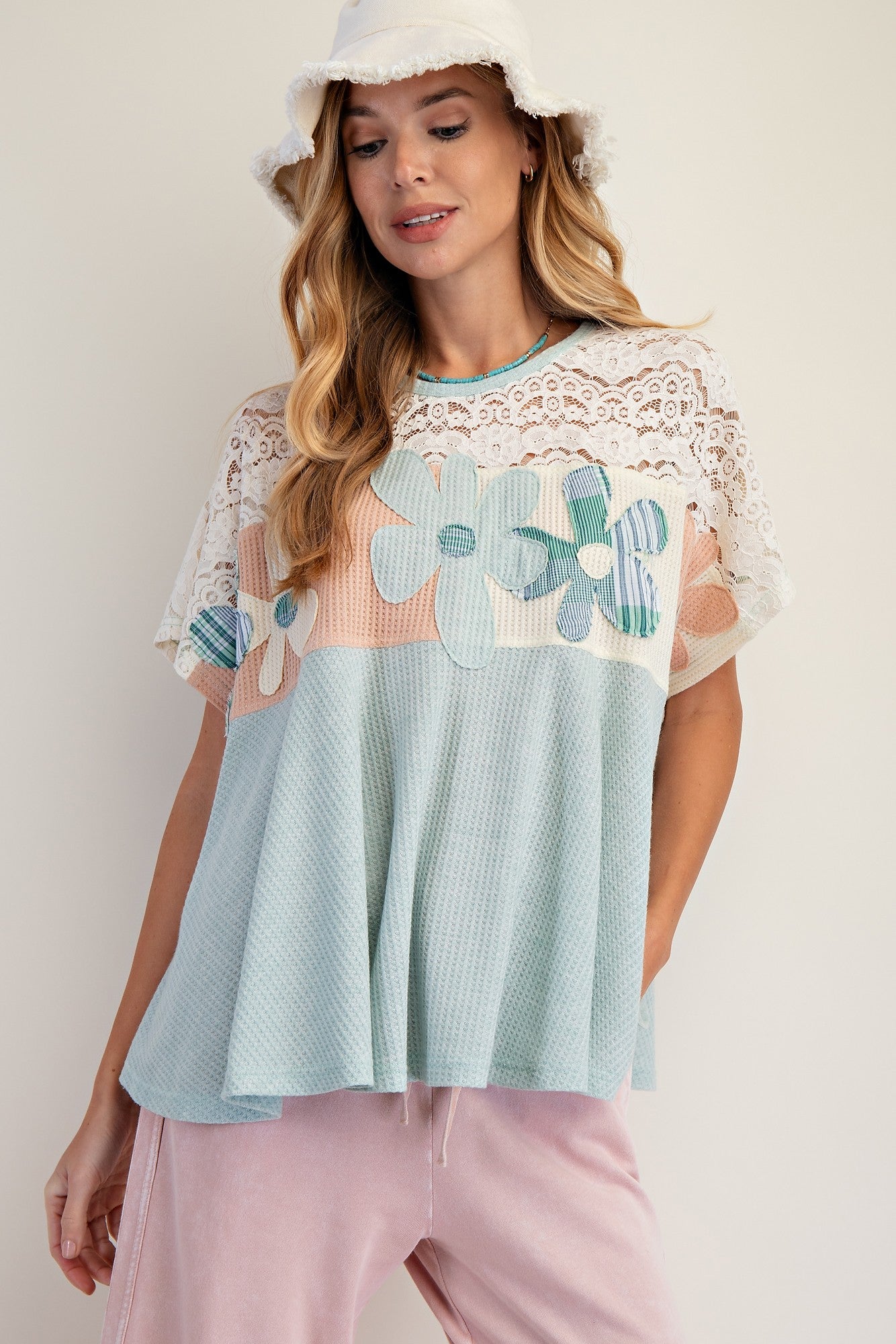 Kathy Lace Floral Patchwork Top - Be You Boutique