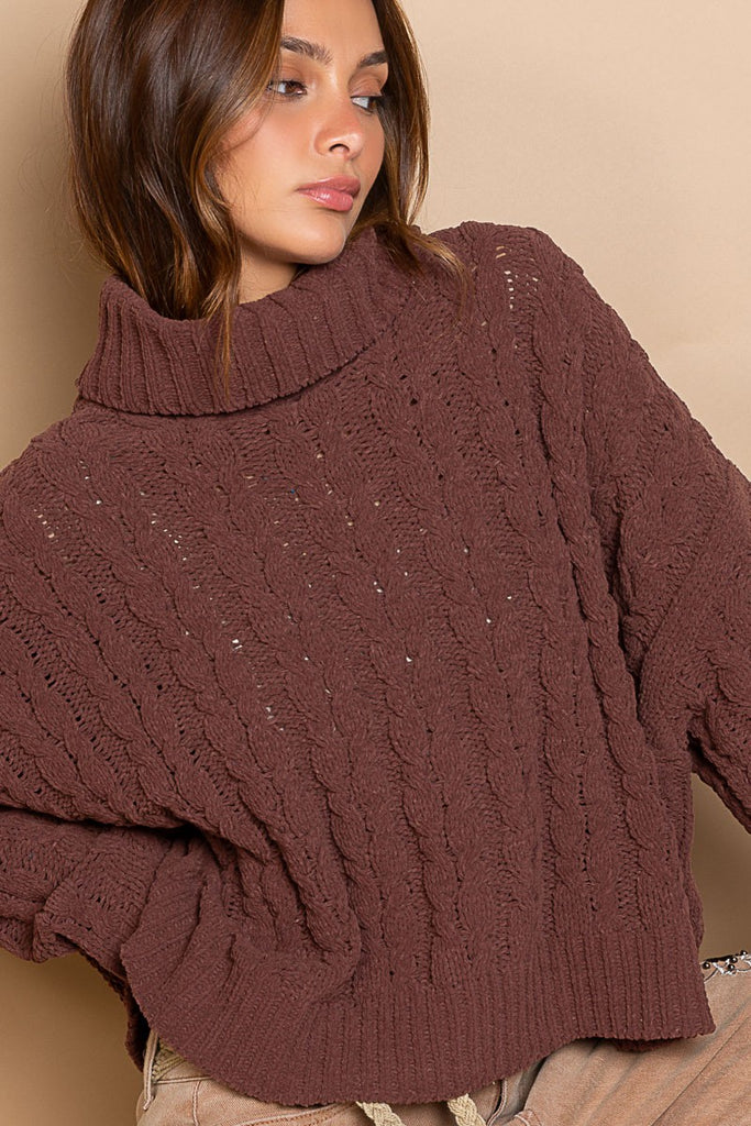 Kayden Oversize Turtle Neck Cable Knit Pullover Sweater - Be You Boutique