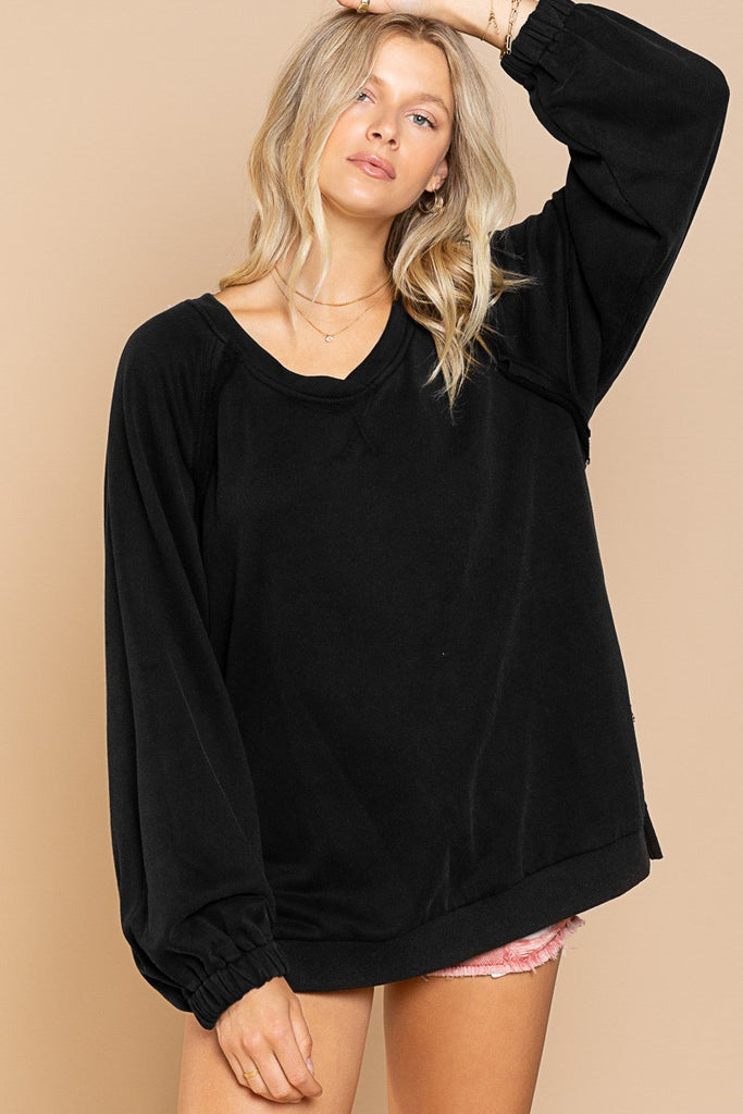 Penelope French Terry Sweater Top with Back Criss Cross Detail - Be You Boutique