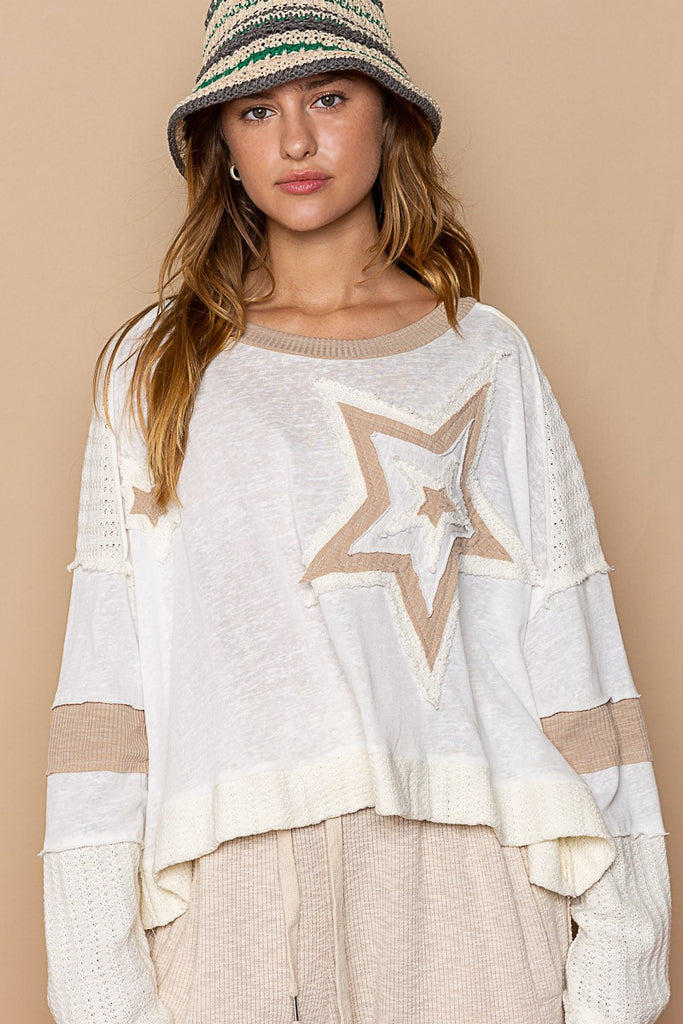 Star Long Sleeve Star Patch Detail Knit Top - Be You Boutique