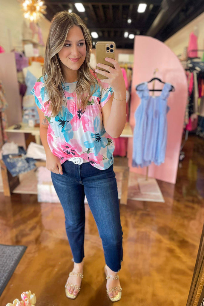Karen Floral Print Round Neck Dolman Sleeve Top - Be You Boutique