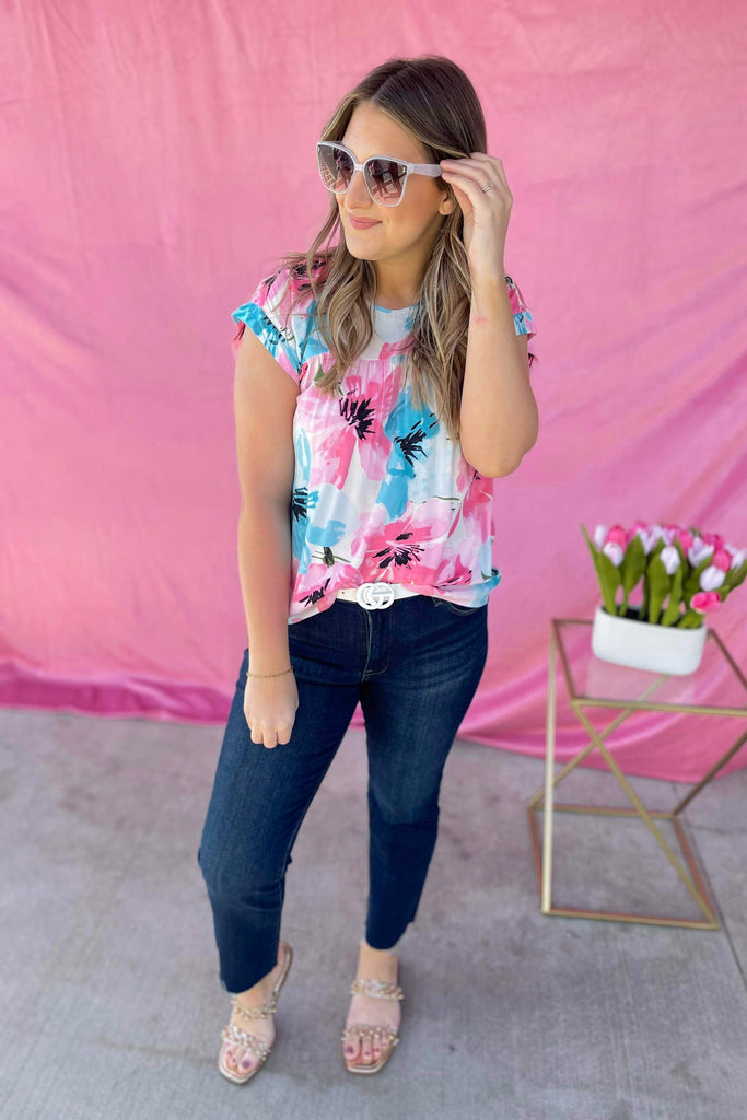 Karen Floral Print Round Neck Dolman Sleeve Top - Be You Boutique