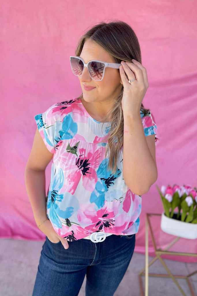 Karen Floral Print Round Neck Dolman Sleeve Top - Be You Boutique