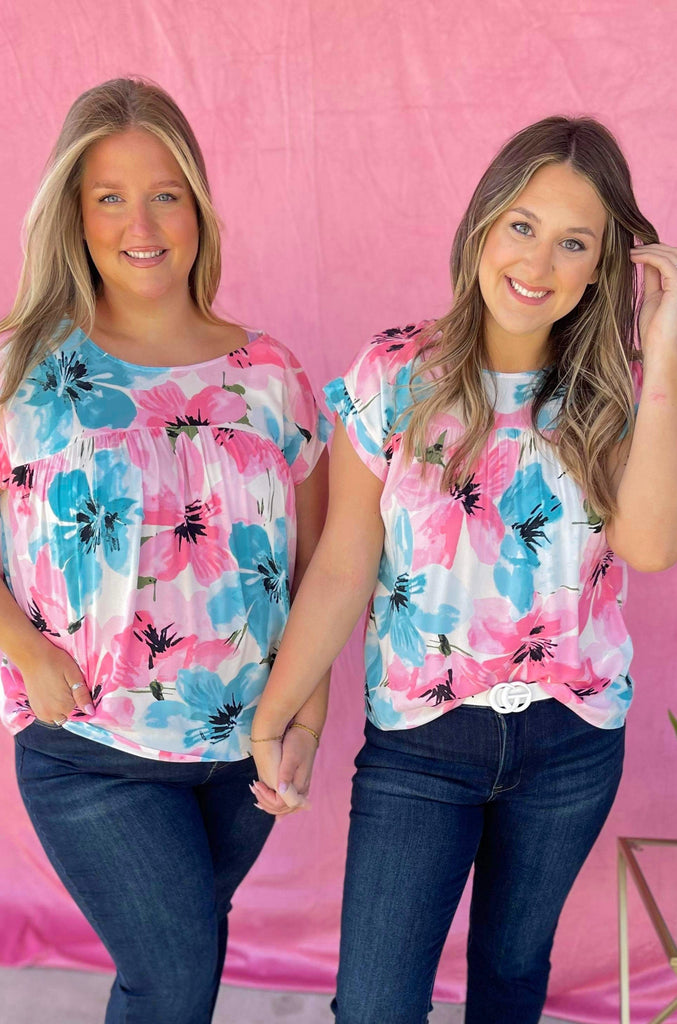 Karen Floral Print Round Neck Dolman Sleeve Top - Be You Boutique