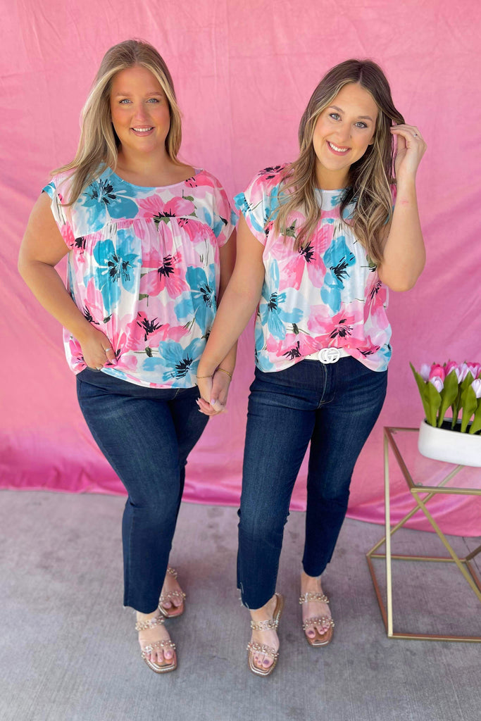Karen Floral Print Round Neck Dolman Sleeve Top - Be You Boutique