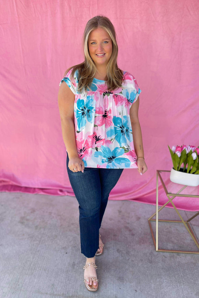 Karen Floral Print Round Neck Dolman Sleeve Top - Be You Boutique