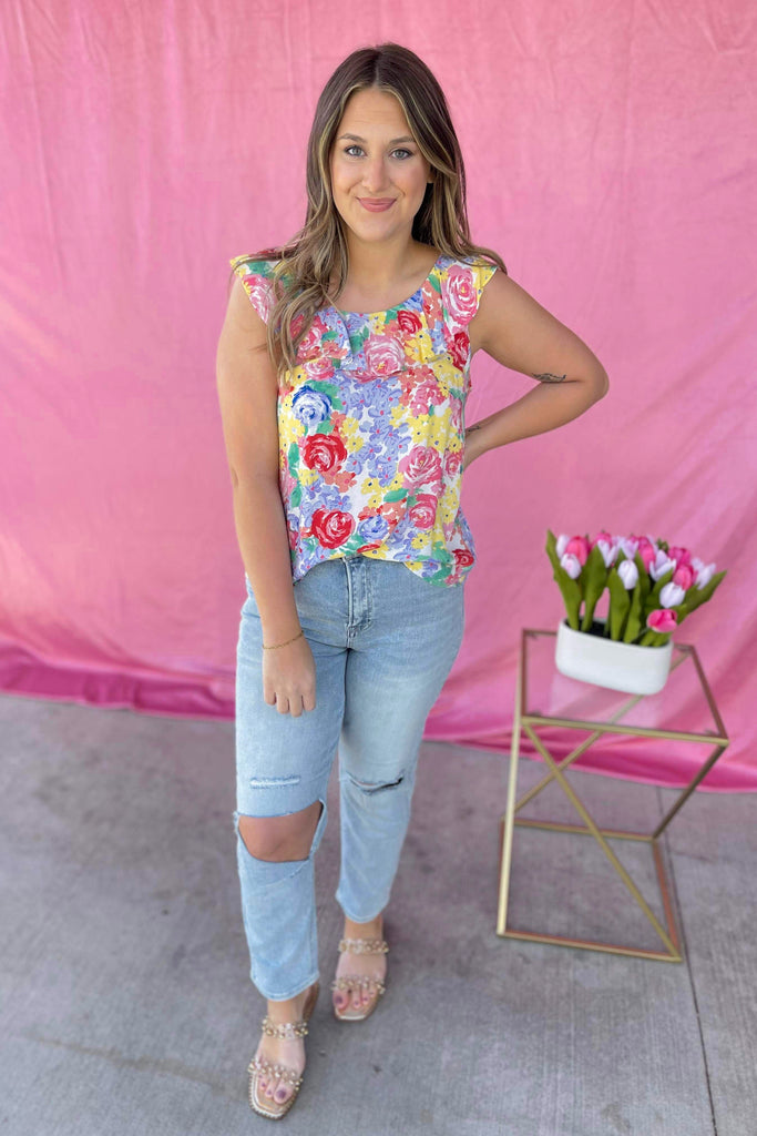 Lola Floral Print Tie Back Detail Blouse Top - Be You Boutique
