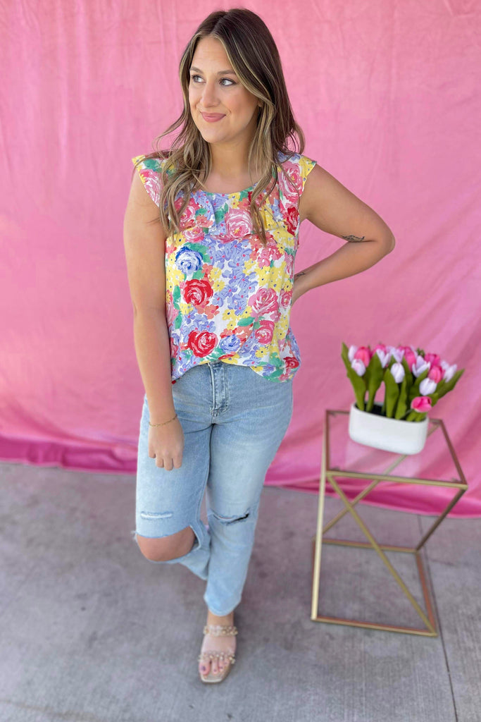 Lola Floral Print Tie Back Detail Blouse Top - Be You Boutique