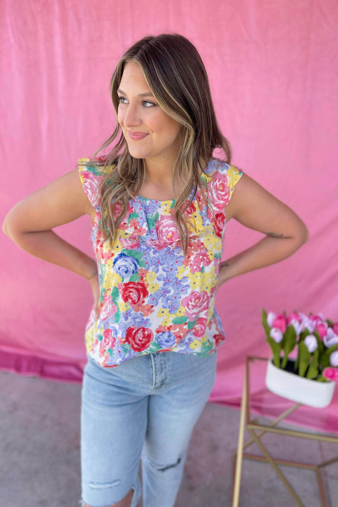Lola Floral Print Tie Back Detail Blouse Top - Be You Boutique