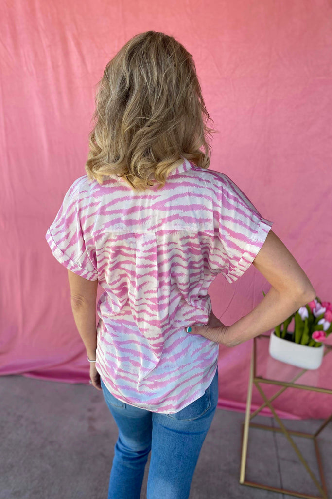 Daniel Satin Animal Print V Neck Short Sleeve Top - Be You Boutique