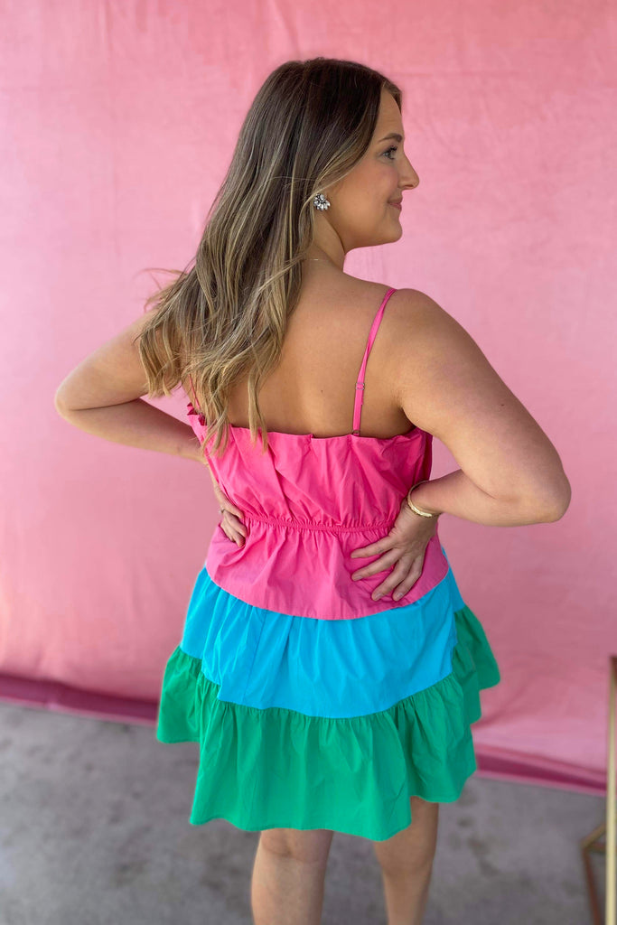 Darla Pleated Bodice Tiered Colorblock Dress - Be You Boutique