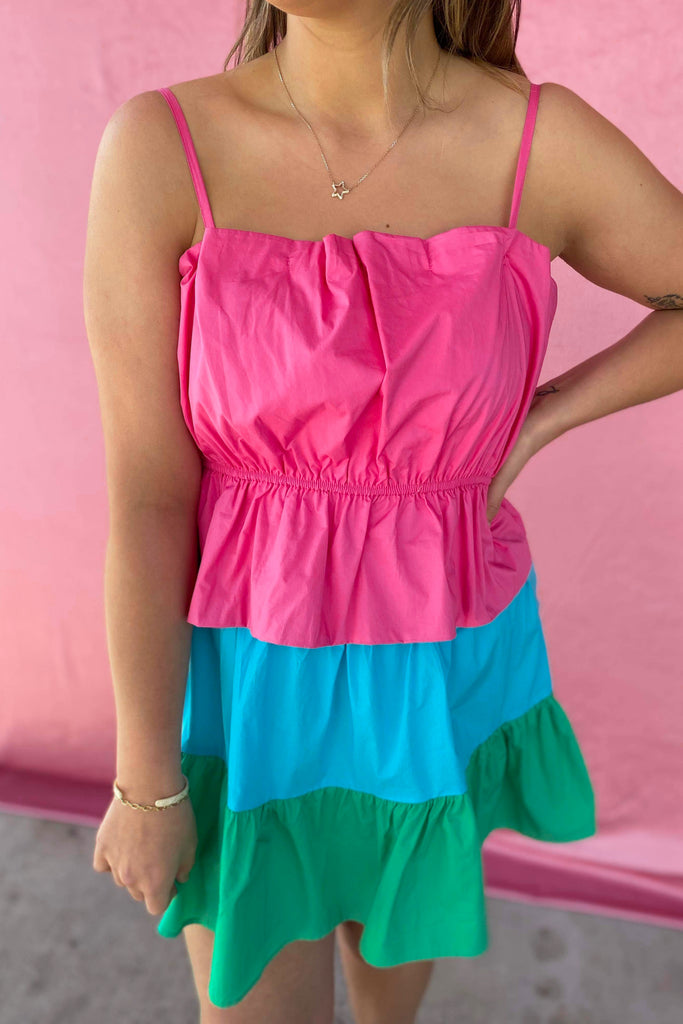 Darla Pleated Bodice Tiered Colorblock Dress - Be You Boutique